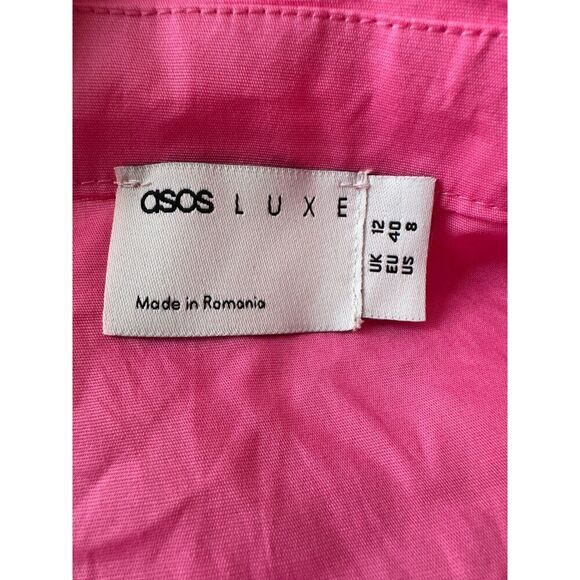 ASOS Luxe Hot Pink Puffy Sleeve Corset Style Top With Bow Size 8 NWT - Picture 4 of 5